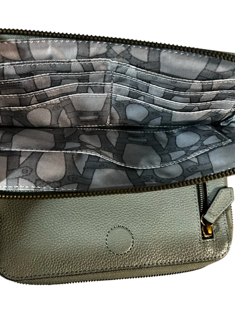Aimee Kestenberg Gray Pebbled Leather 2 fold Zip Pulls wristlet in Gold Hardware
